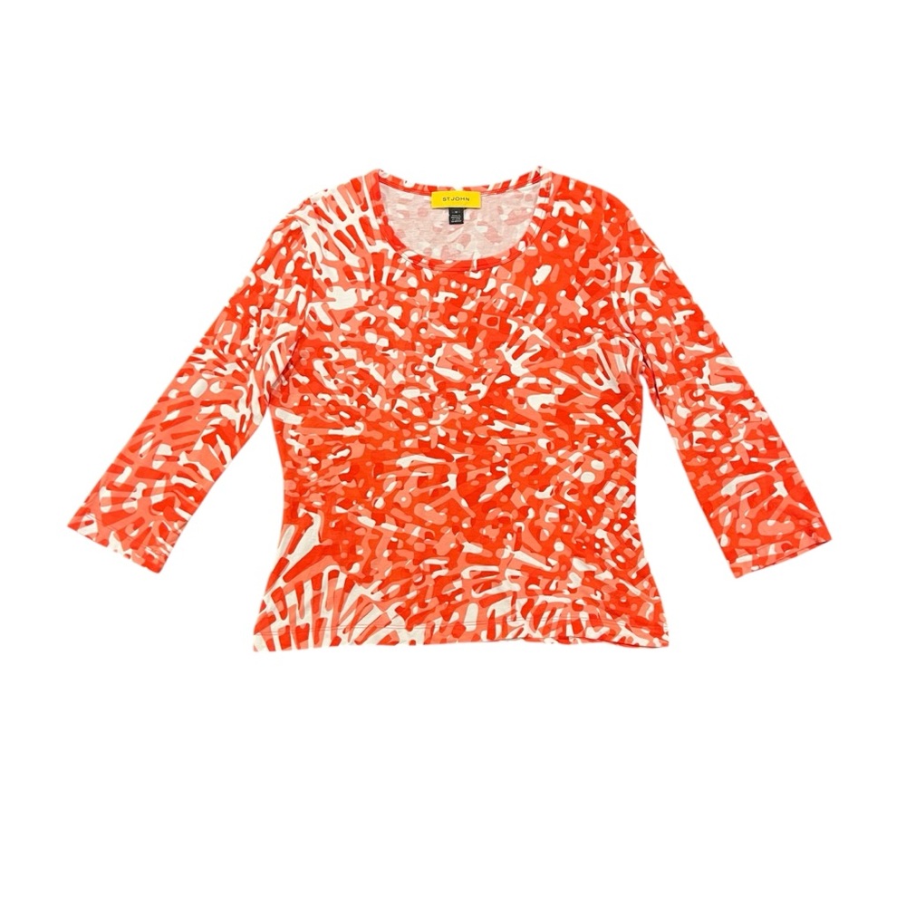 St. John Women’s 3/4 Sleeve Scoopneck Abstract Print Tee Pink/Red Medium